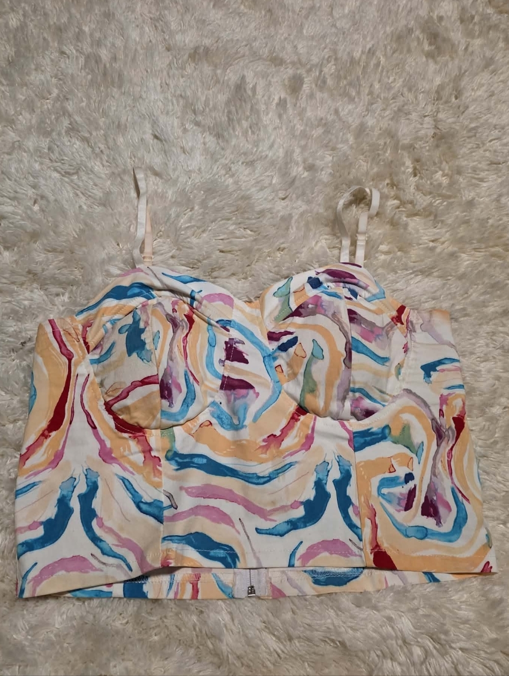 like An angel Multicolor Abstract Corset Crop Top With Molded Cups Plus Sz. 1X